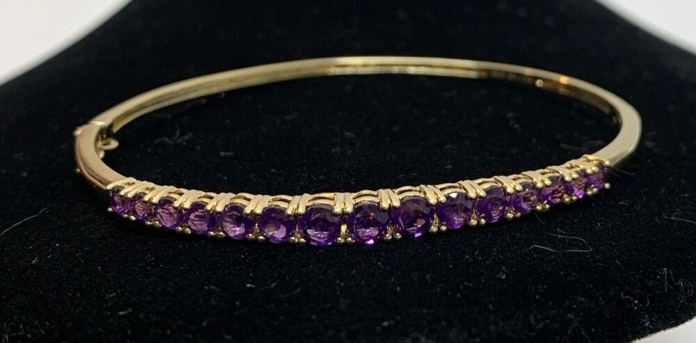 Vintage 925 Sterling Silver Amethyst Bangle Tennis Bracelet Oval Gold Vermeil